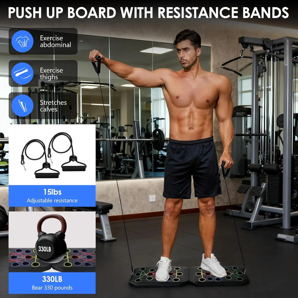 【Upgraded】Push-Up Board Set with Handles & Pull Rope, Portable Home Workout Equipment for Beginners & Couples, Chest, Abs, Arms & Upper Body Training for Men & Women
