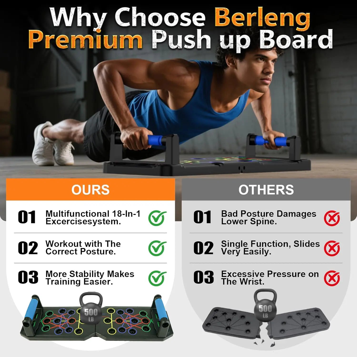 【Upgraded】Push-Up Board Set with Handles & Pull Rope, Portable Home Workout Equipment for Beginners & Couples, Chest, Abs, Arms & Upper Body Training for Men & Women