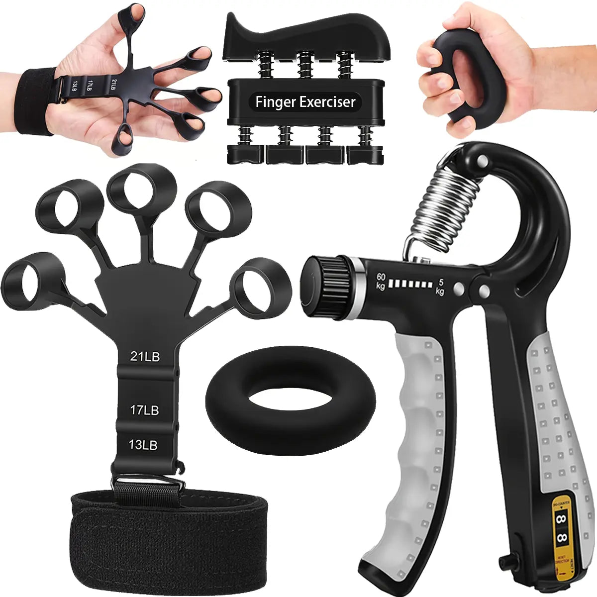 Pro Grip Trainer 4-Pack Adjustable Resistance (10-130 Lbs) Gym Muscle Builder， Weak Grip? Fix in 2 Weeks! (Office/Gym/Carpal Tunnel Relief) Forearm Exerciser